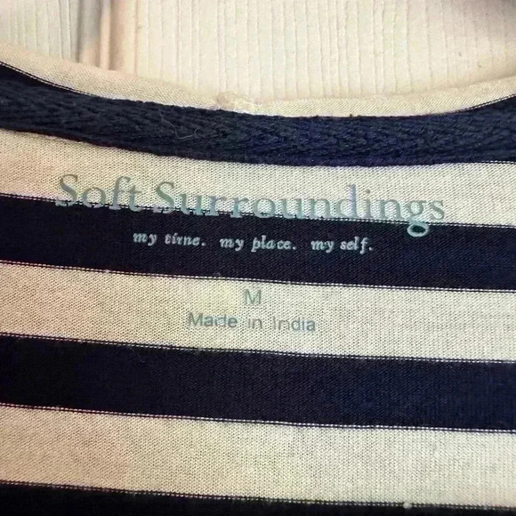 Soft Surroundings Women’s M Navy White Striped ZIP Front Hood Tunic Embroidered - Picture 7 of 9